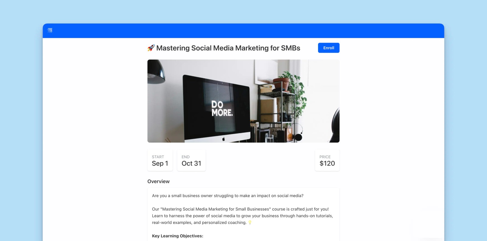 Course description landing page