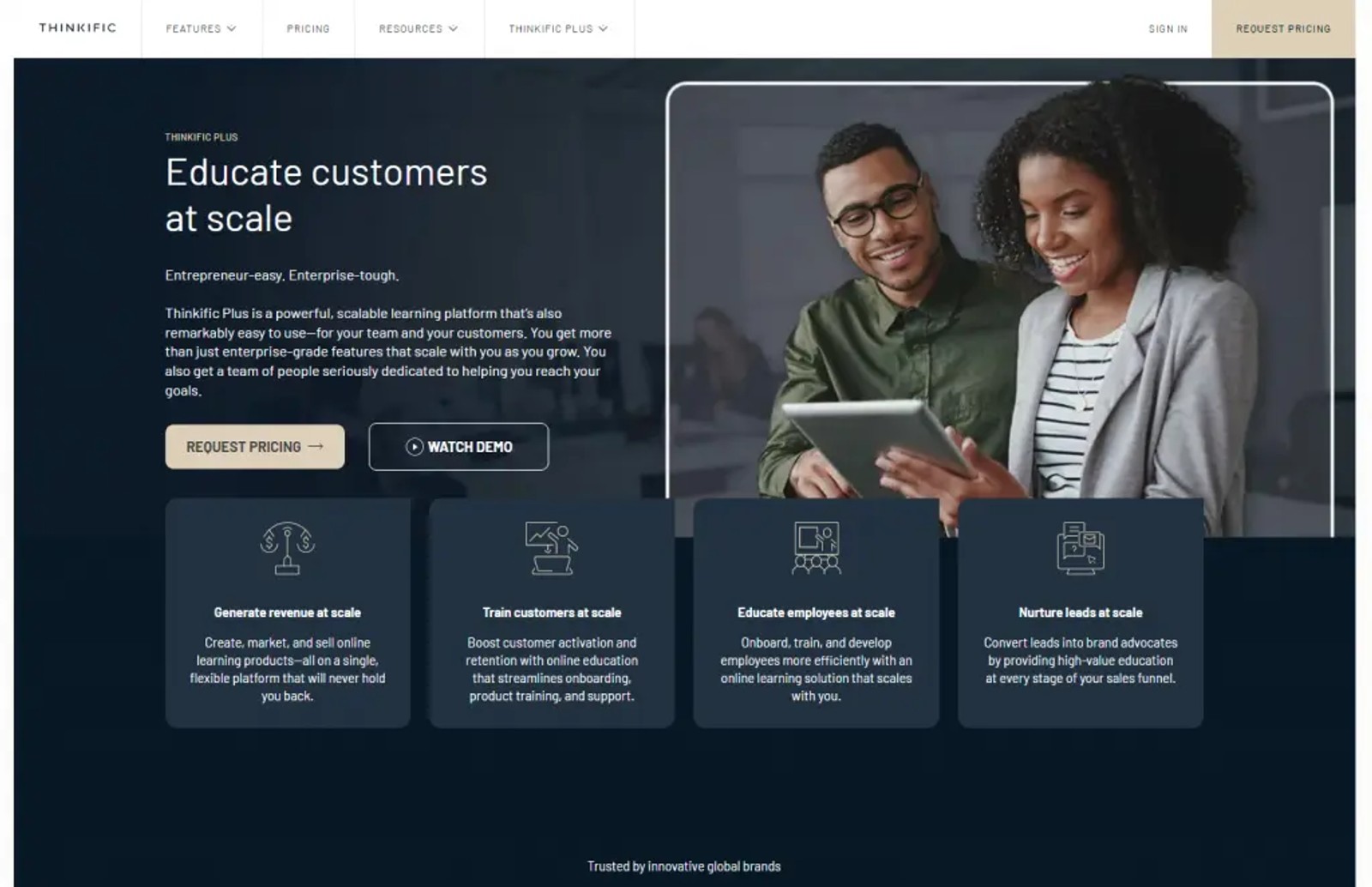 Thinkific Plus enterprise course platform interface