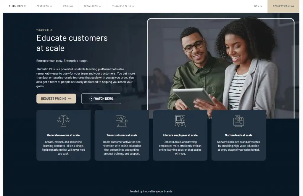 Thinkific Plus enterprise course platform interface