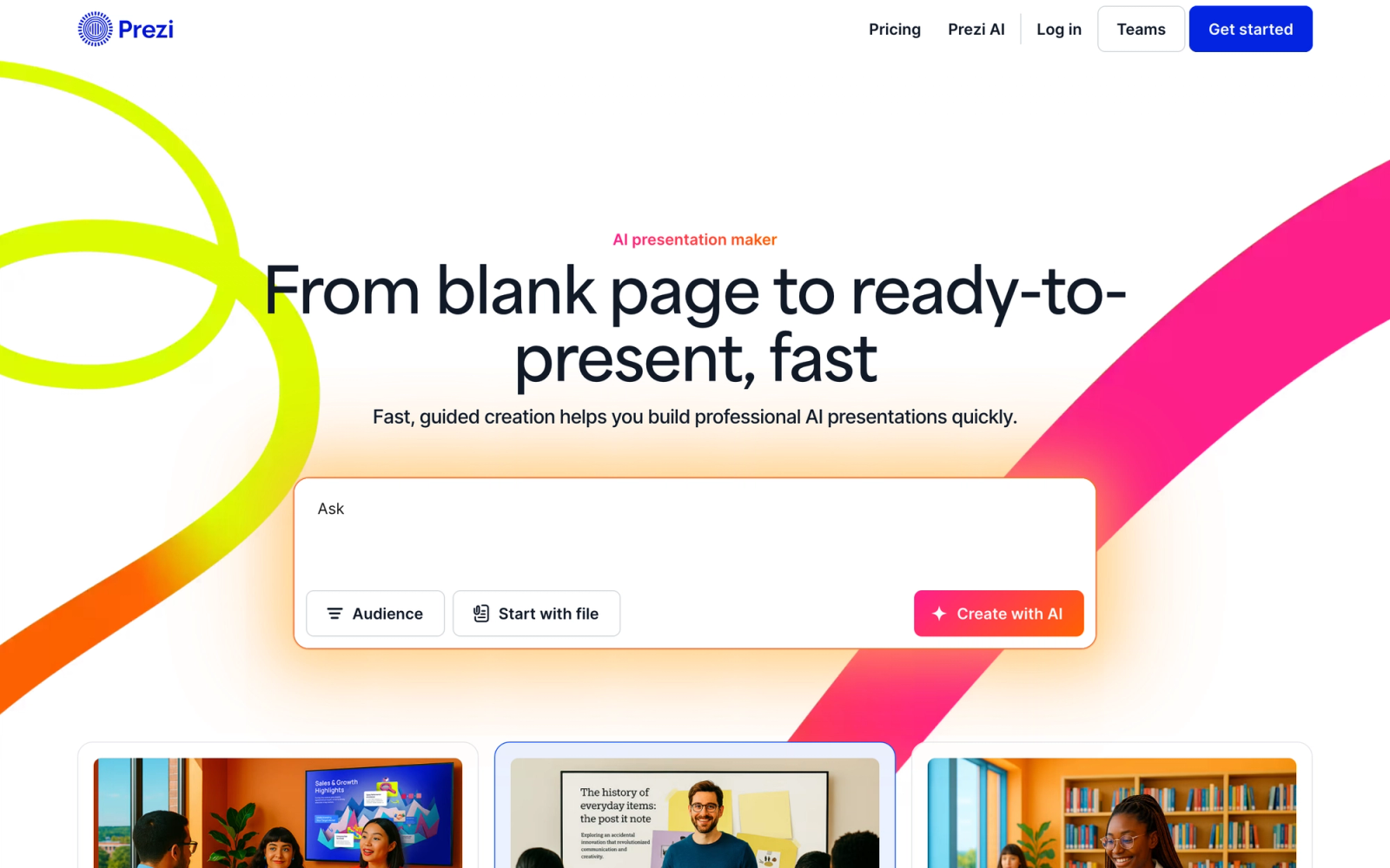 Prezi homepage hero section