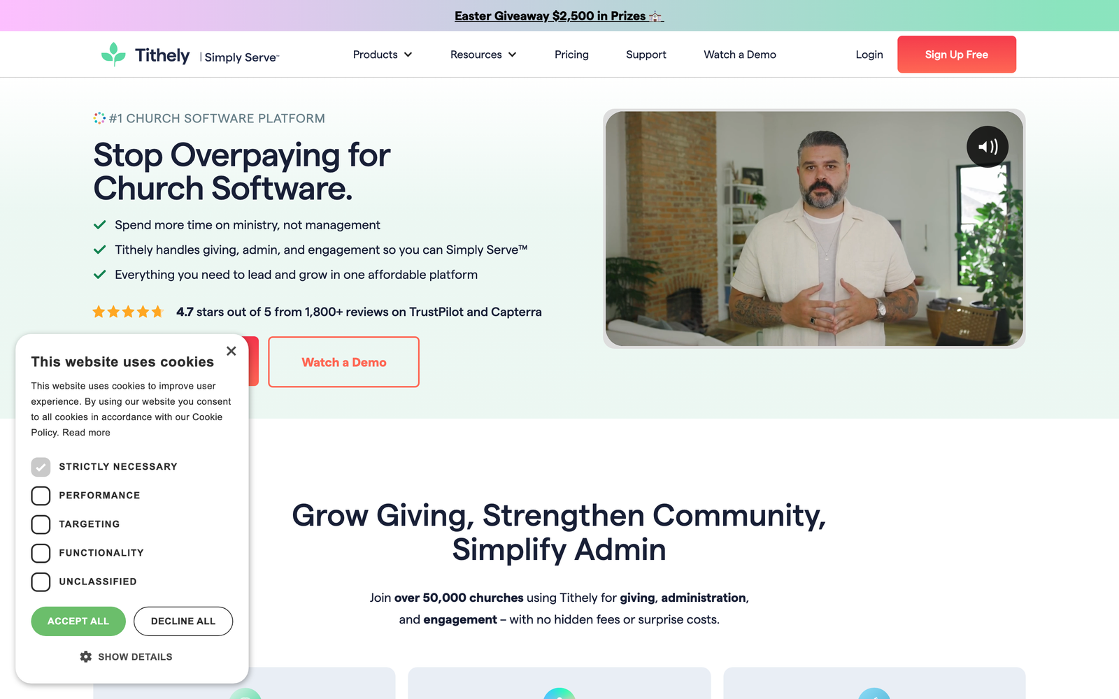 Tithe.ly homepage hero section