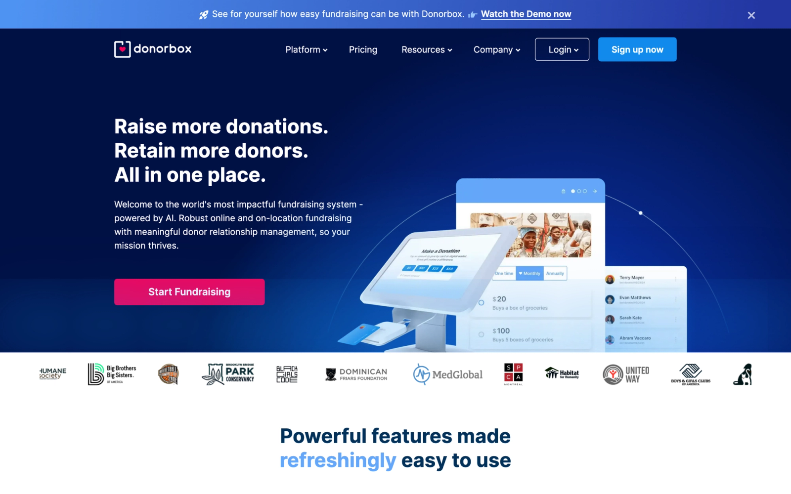 Donorbox homepage
