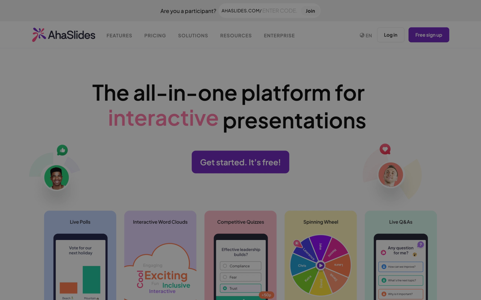 AhaSlides homepage hero section