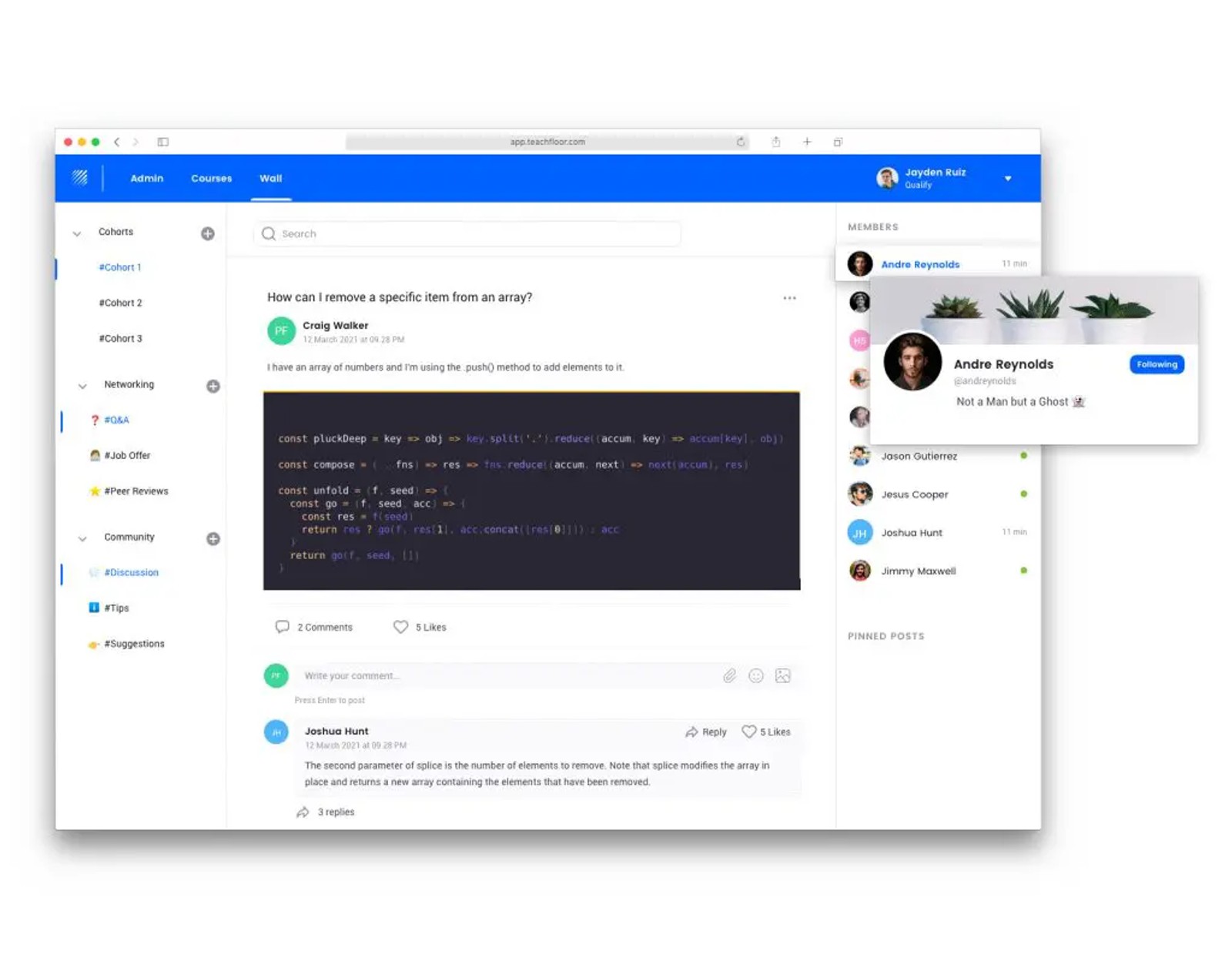 Teachfloor community building feature