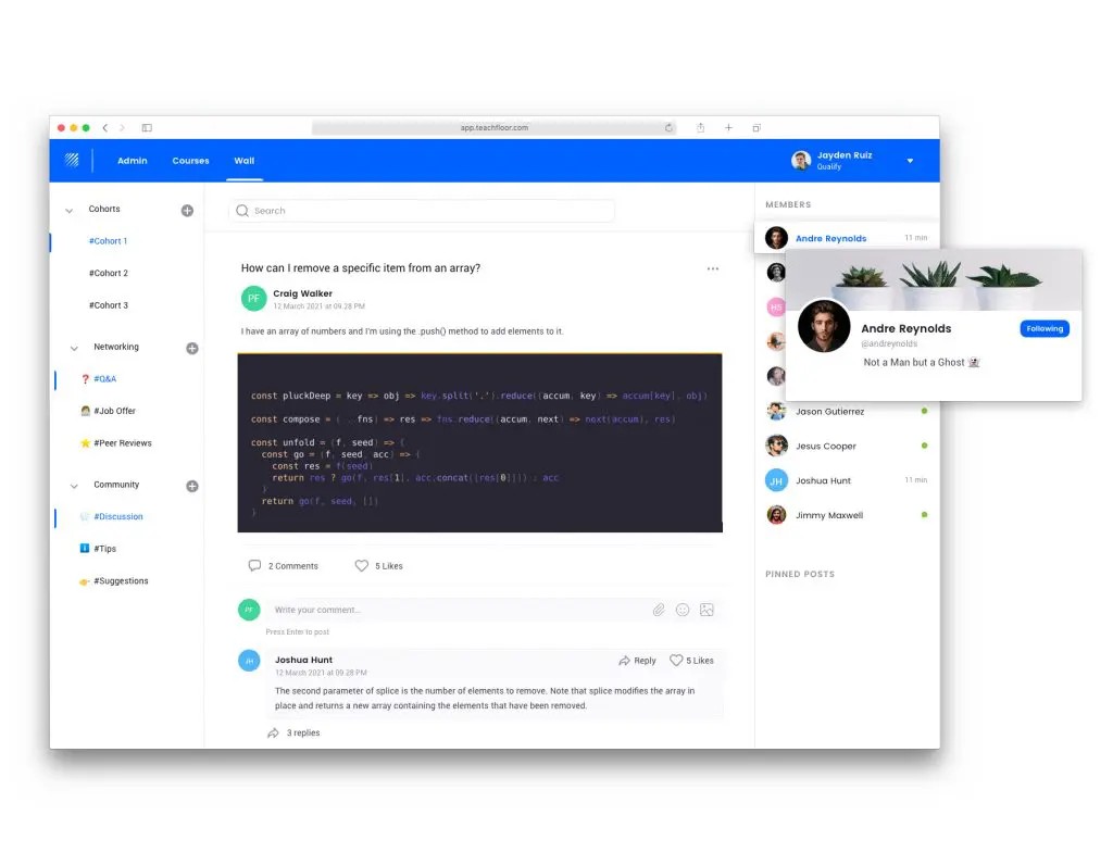 Teachfloor community building feature