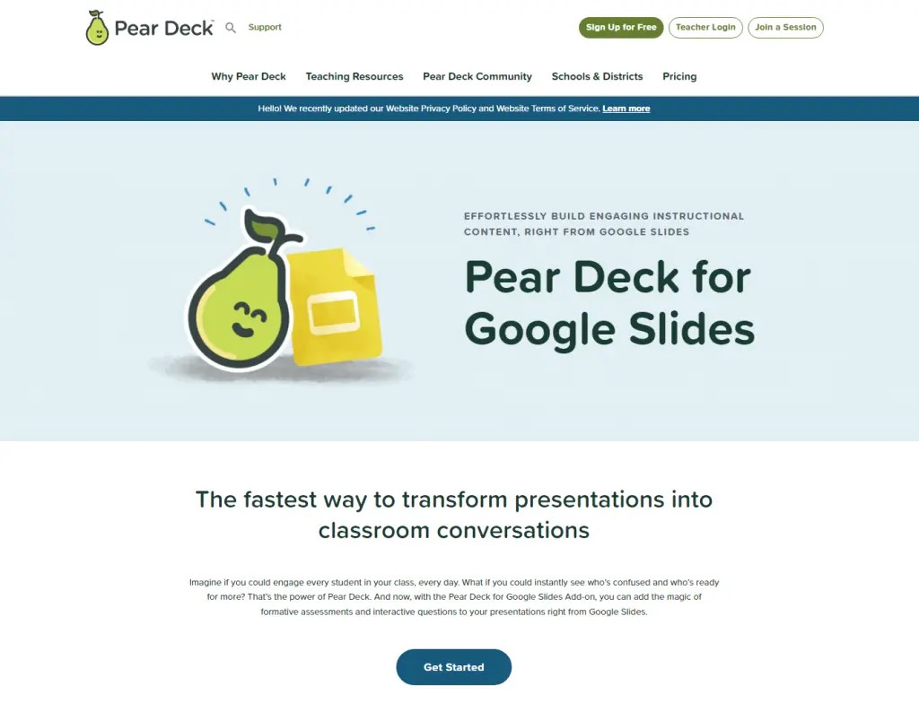 Pear Deck interactive lesson interface for classrooms