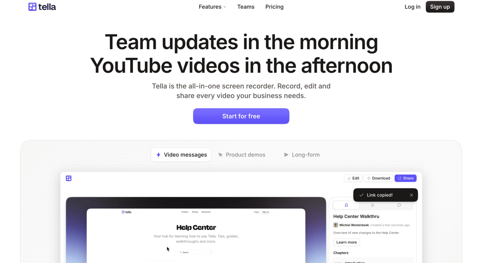 Tella homepage