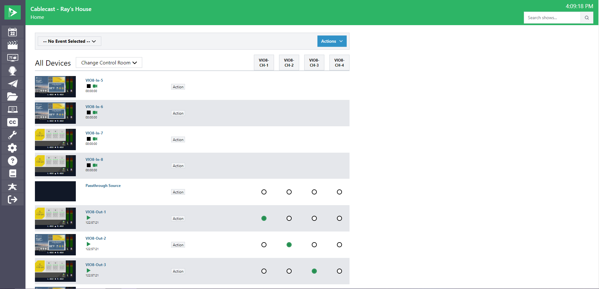 The default Control Rooms interface