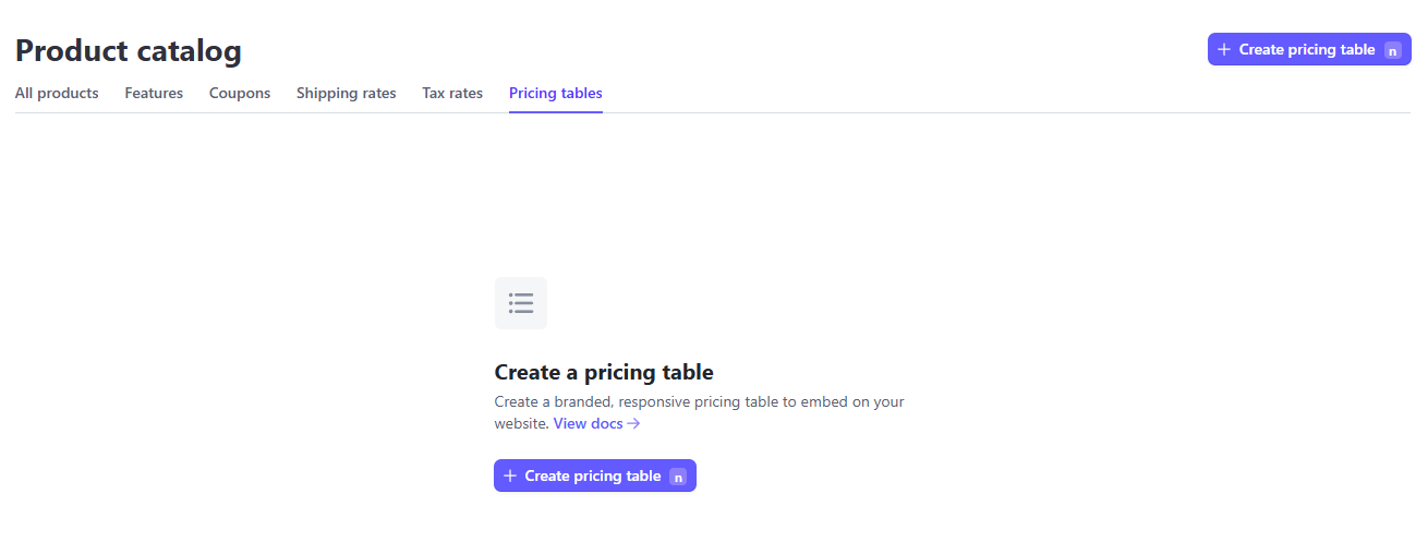 Stripe Product Tables Tab