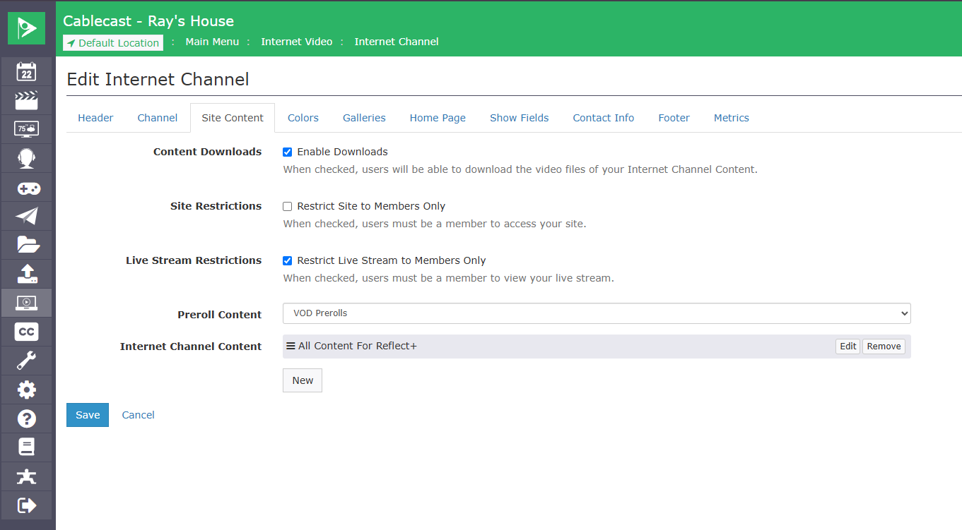 Internet Channel Access Restriction Settings