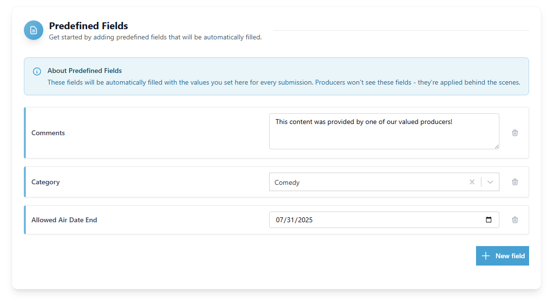 Predefined Fields Section