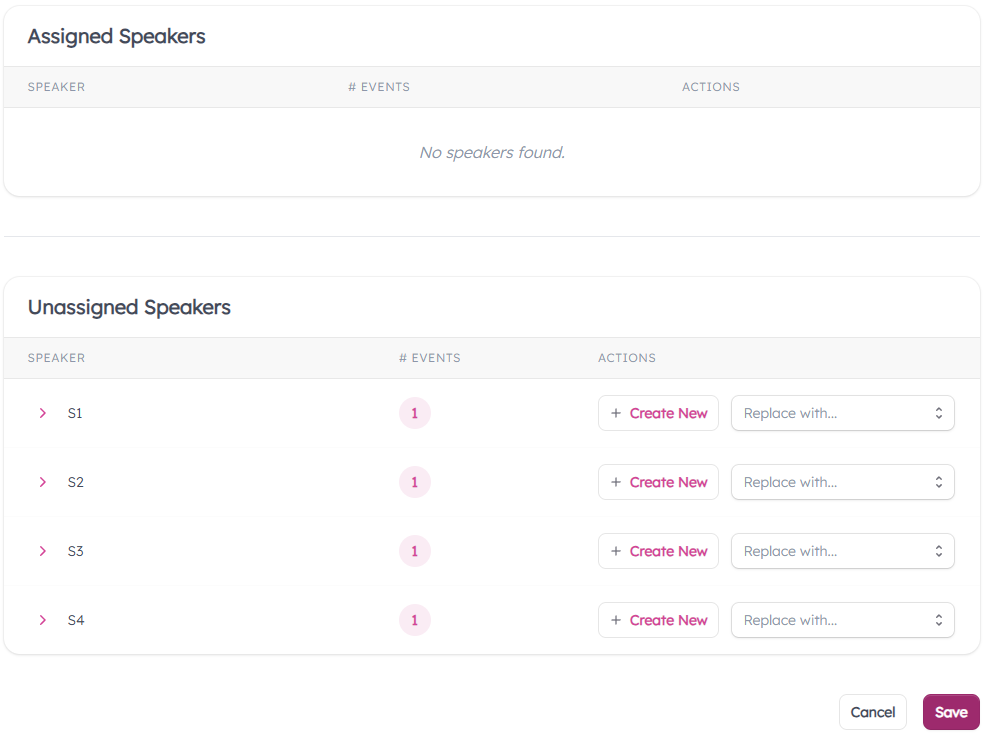 Assign Speakers Page