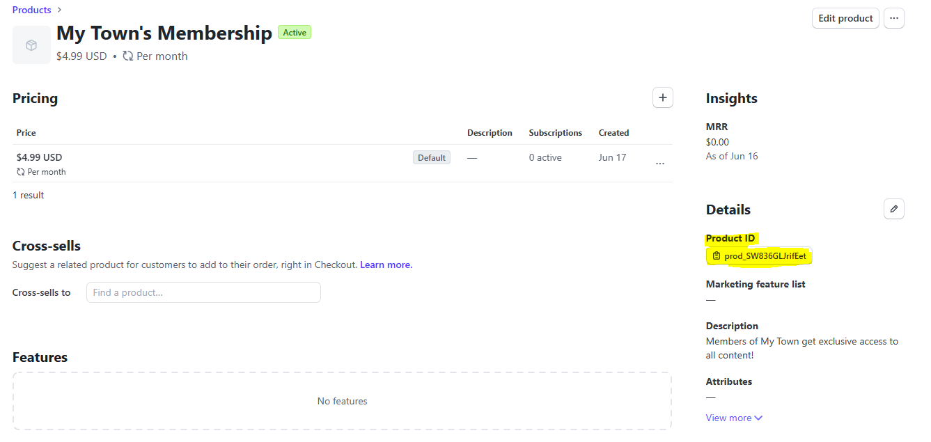 Stripe Membership Product Id