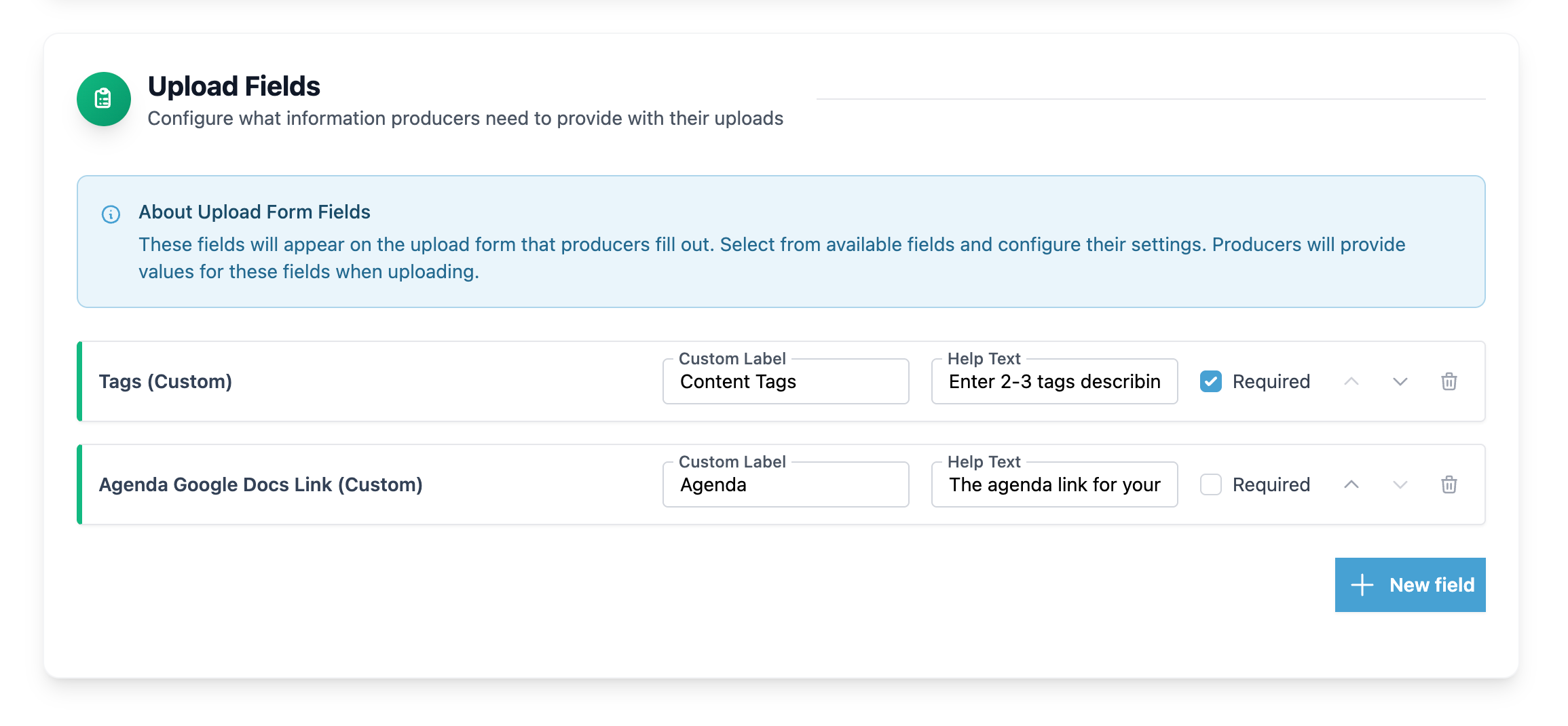 Upload Fields Section