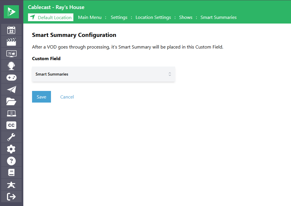 Smart Summary Configuration Screen