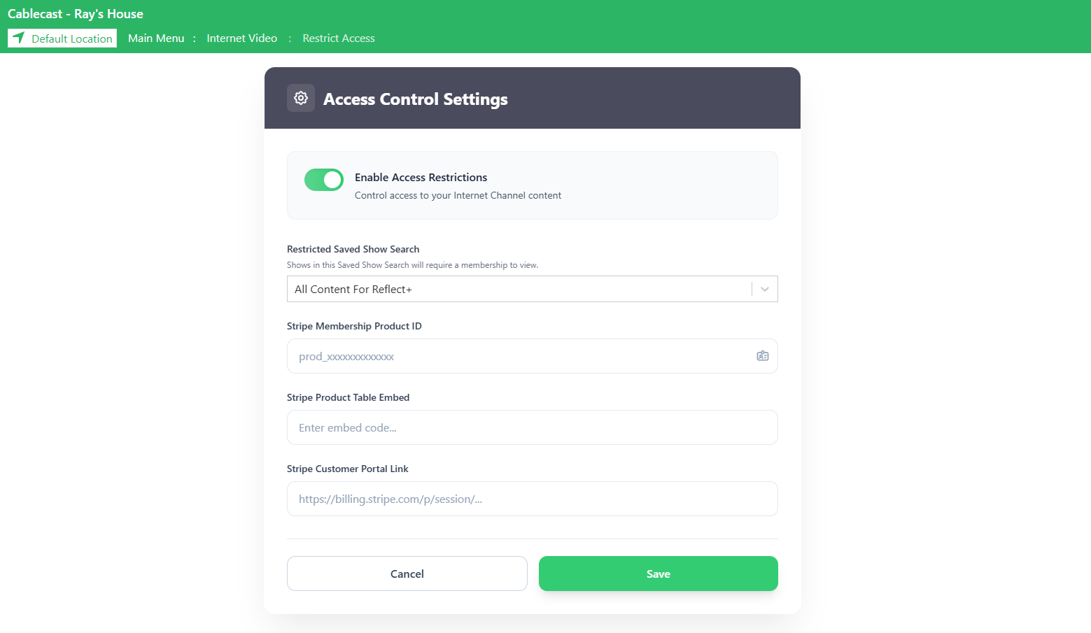 Cablecast Restrict Access Page