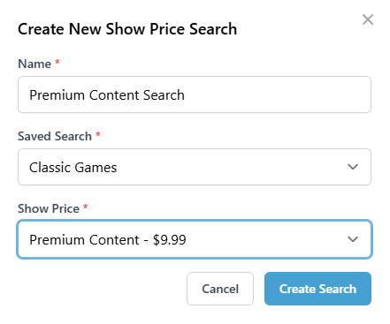 Show Price Search Create From