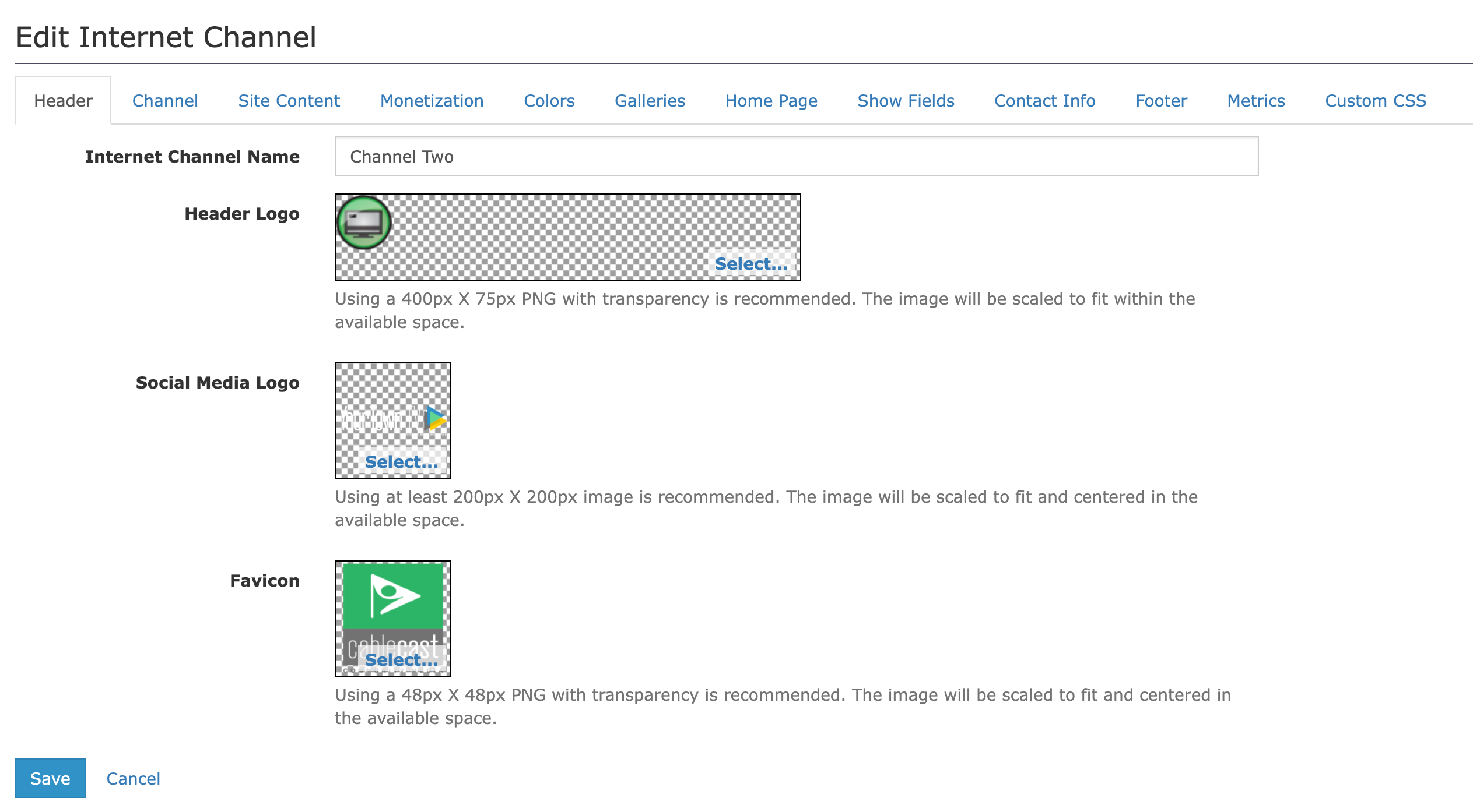 Internet Channel Configuration
