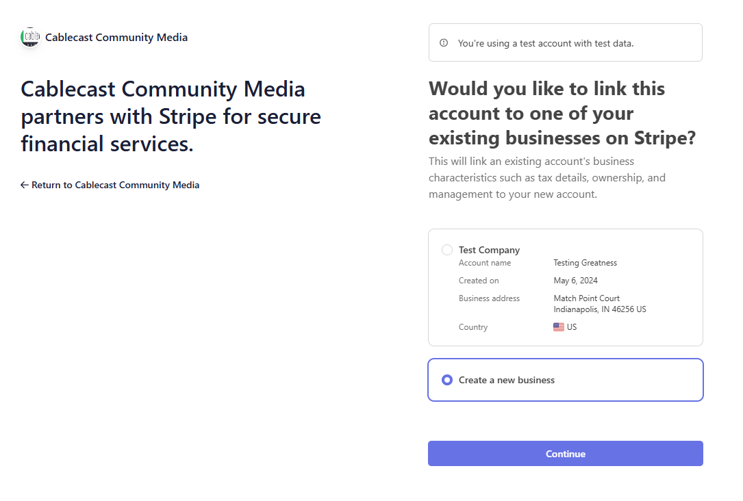 Link your business on Stripe