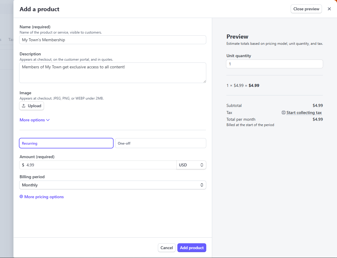 Stripe Product Form