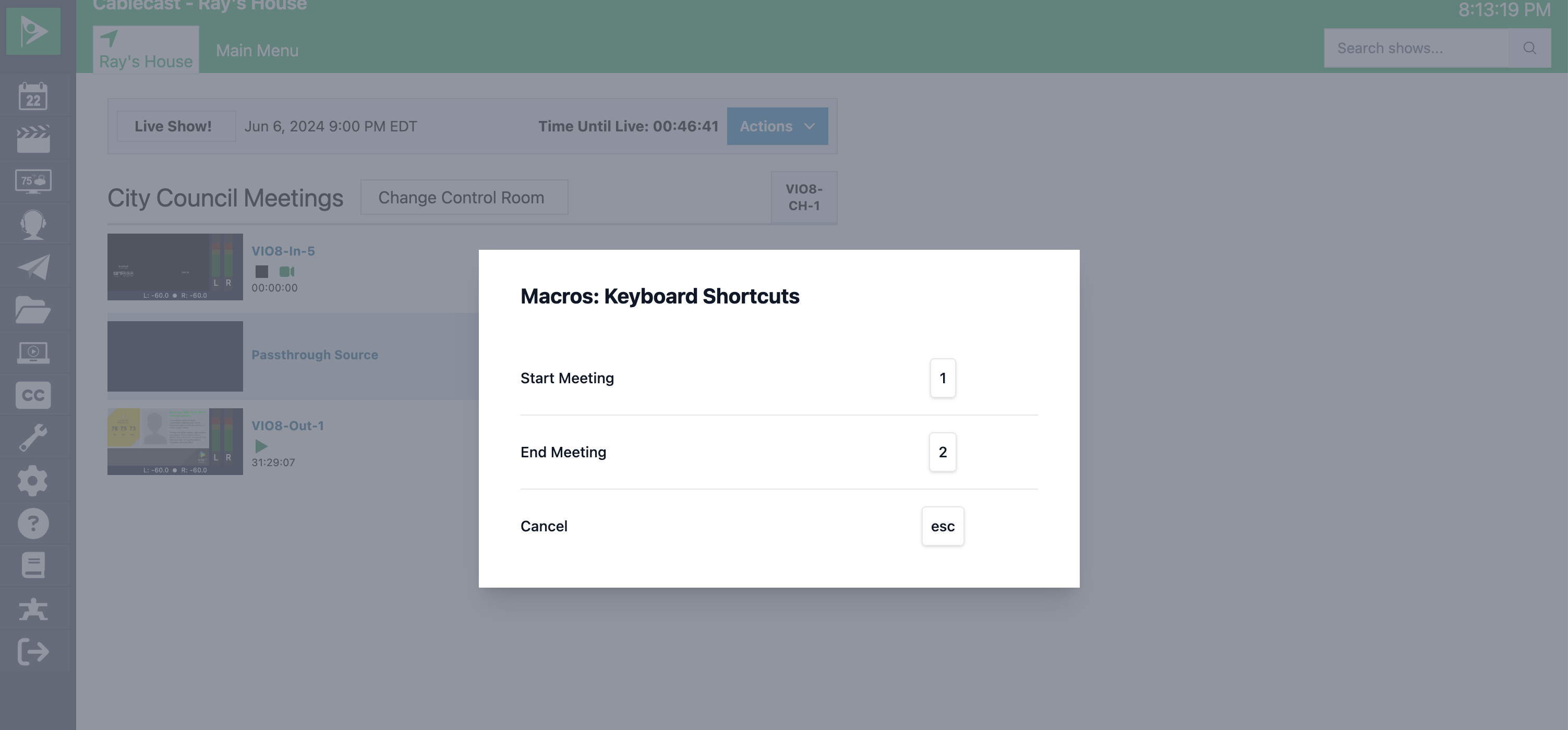 Keyboard Shortcuts Menu for Macros.