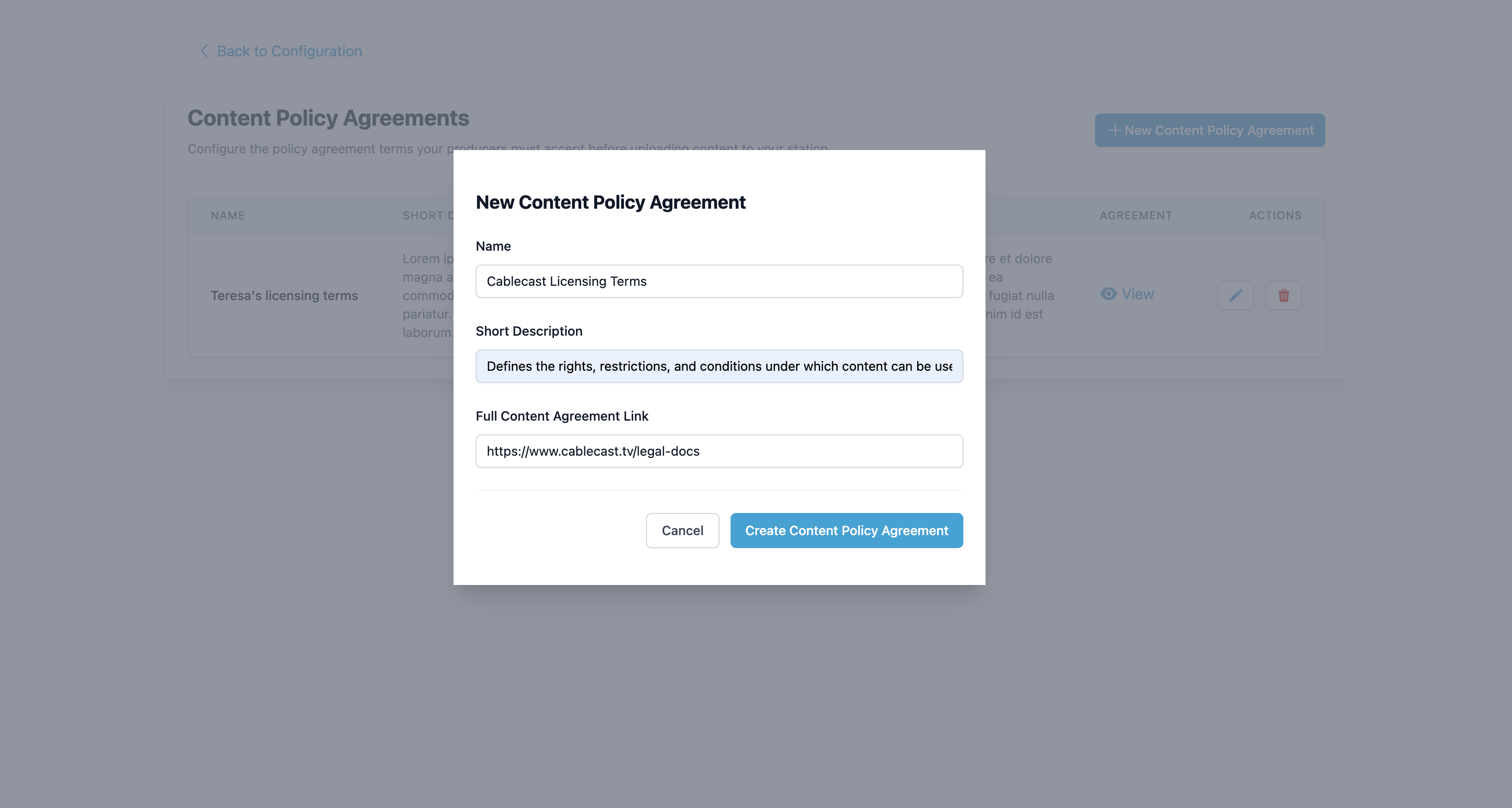 Licensing Terms Modal