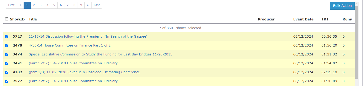 Select Shows for Bulk Actions