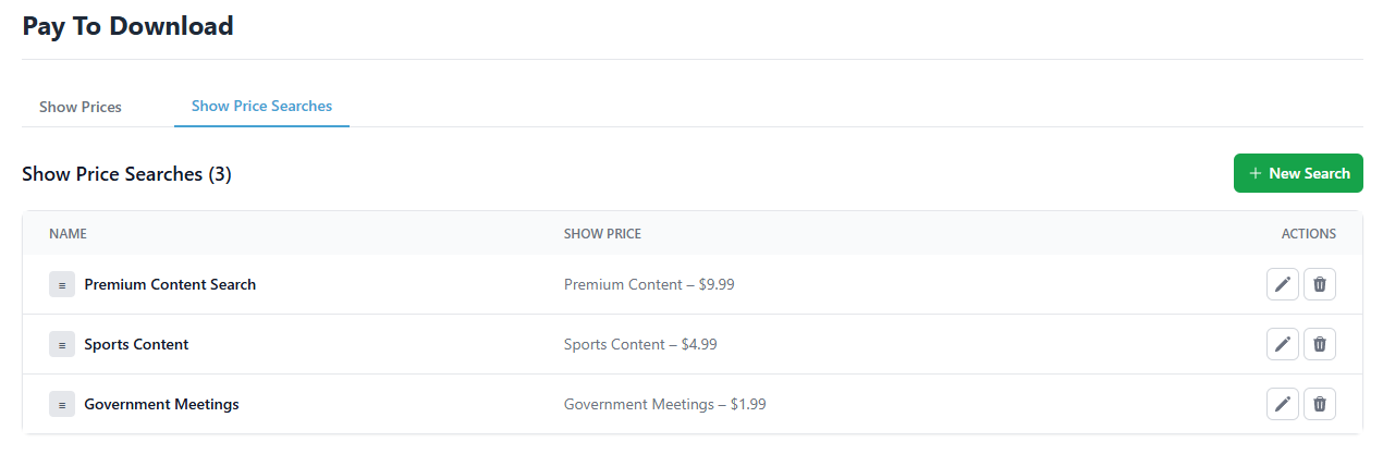 Pay to Download Show Price Searches Tab
