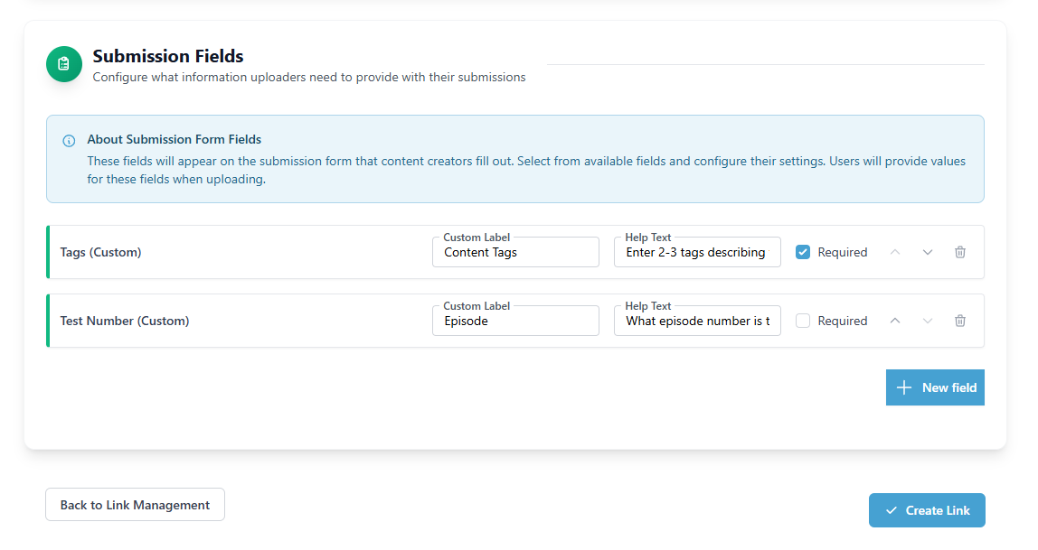 Submission Fields Section