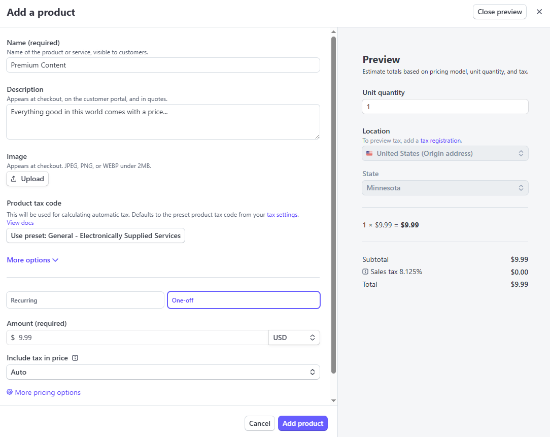 Stripe Pay to Download Product Form