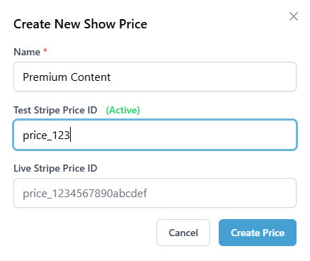 Show Price Create Form