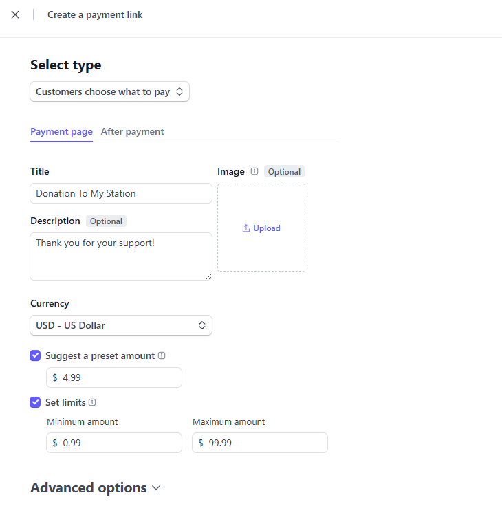 Create Payment Link Form