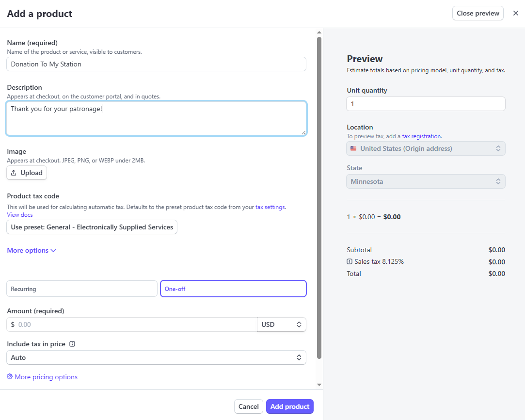 Stripe Product Form