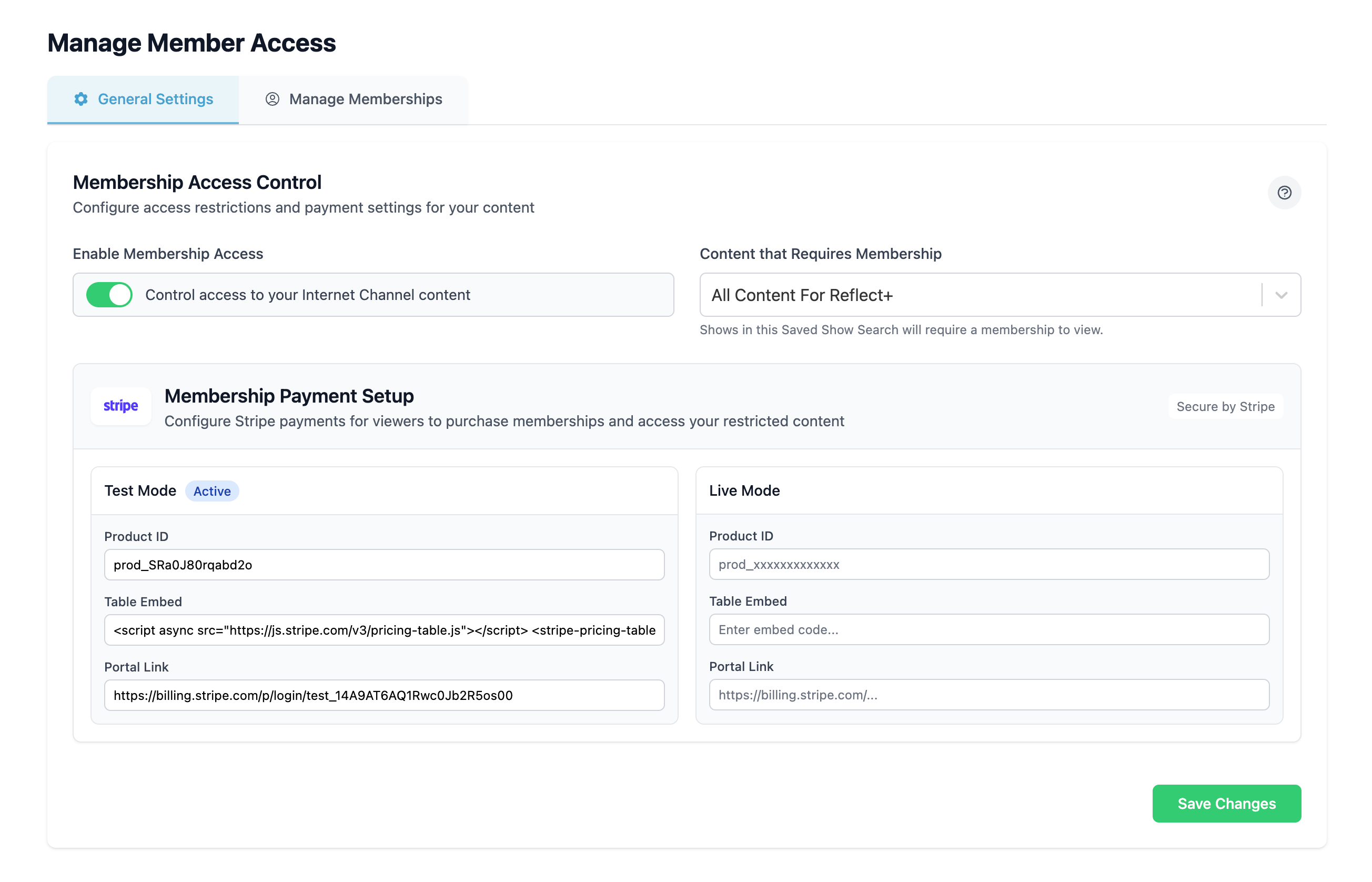 Member Access Settings Screen
