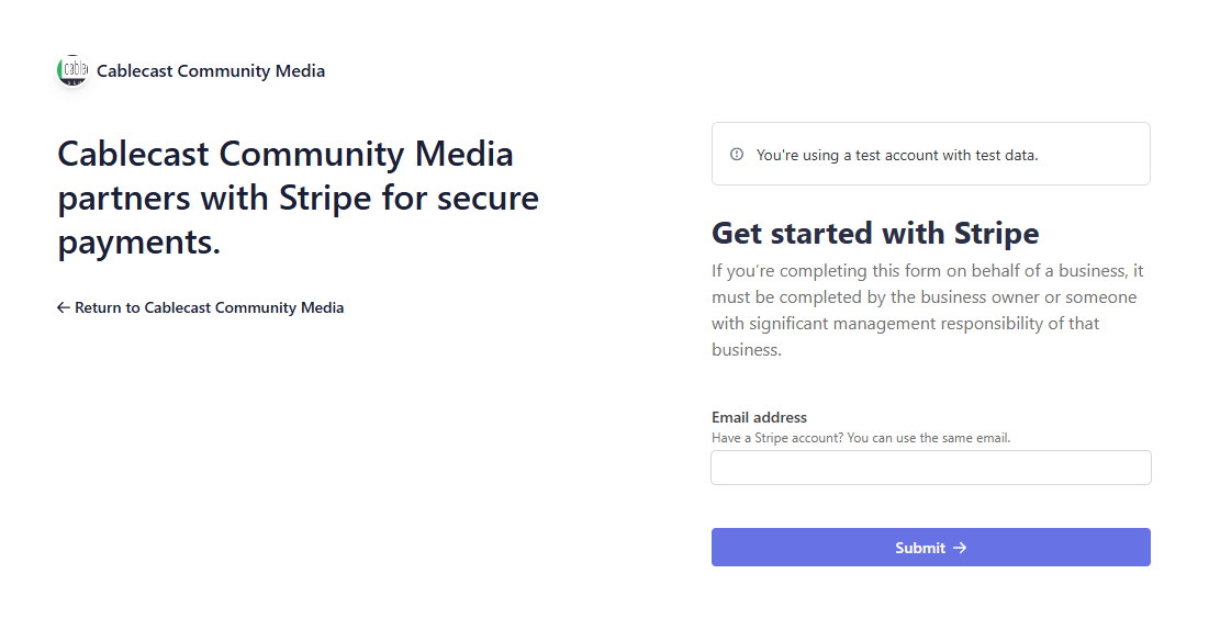 Get started with Stripe page