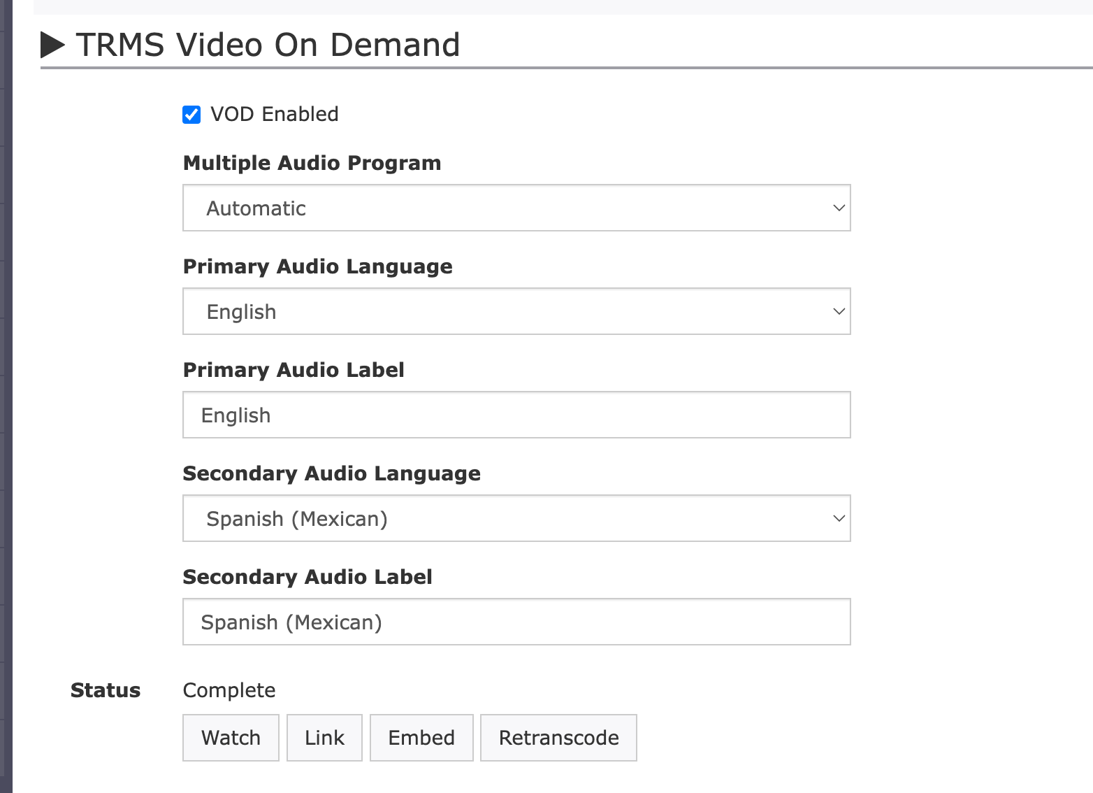 Configuring the Languages and Labels for a Video On Demand with Multiple Languages.