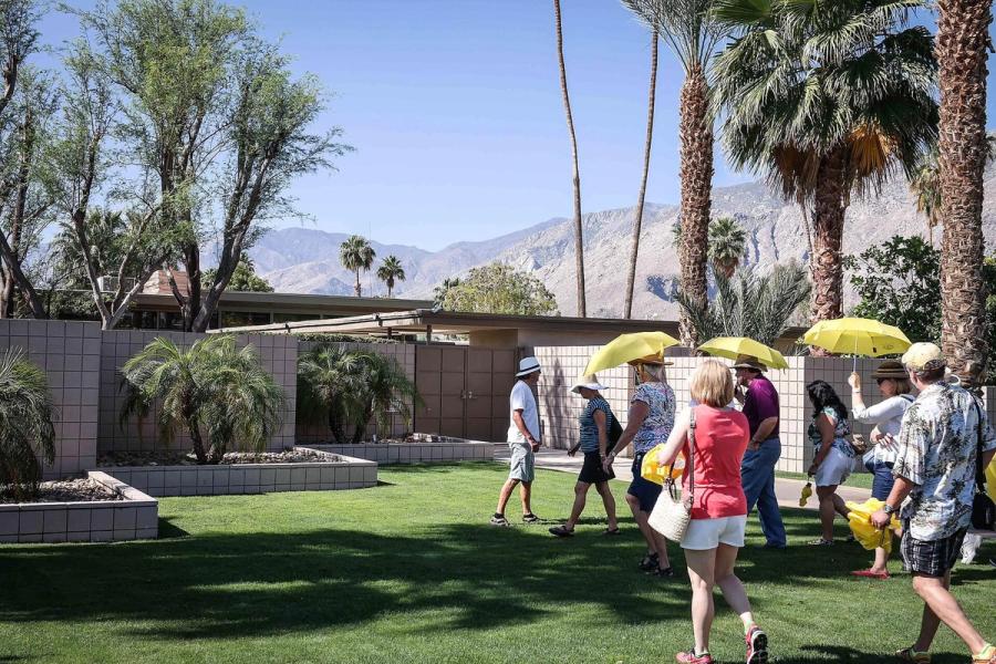 A celebrity home tour outside Frank Sinatra's Twin Palms estate in Palm Springs