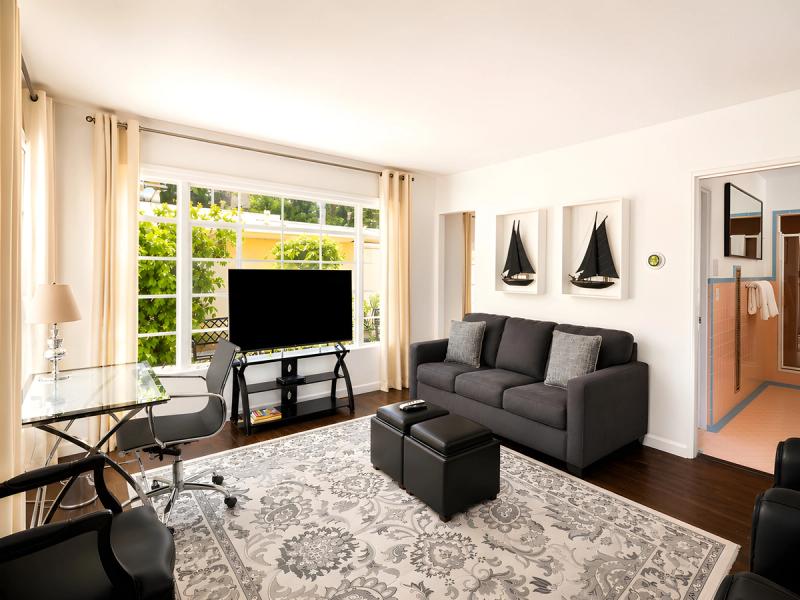 Living room with mountain views in Paramount at Gloria Palm Springs