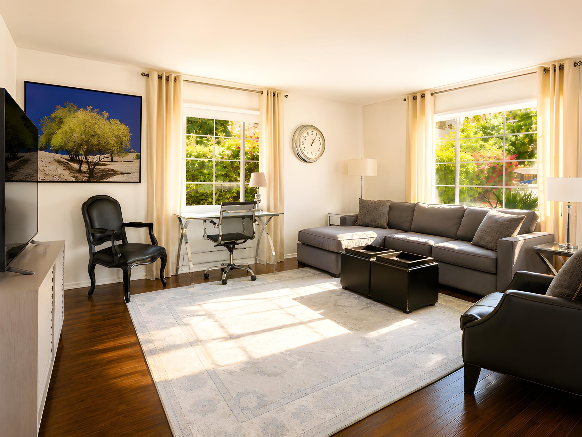 Living room in Boulevard, a private bungalow at Gloria Palm Springs