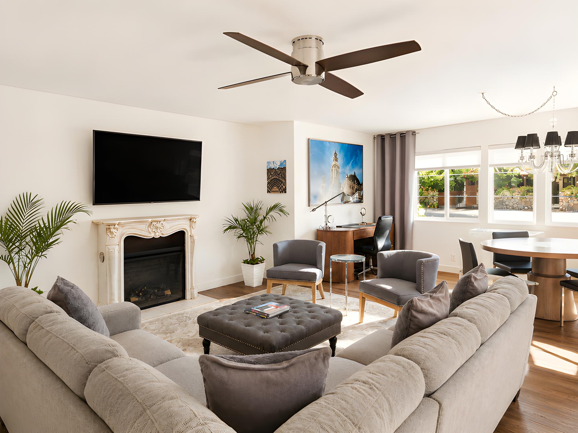 Living room of the DeMille bungalow at Gloria Palm Springs