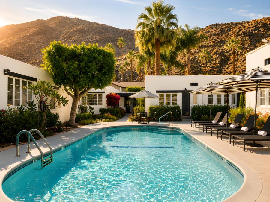 Heated private pool at Gloria Palm Springs in the Historic Tennis Club Neighborhood