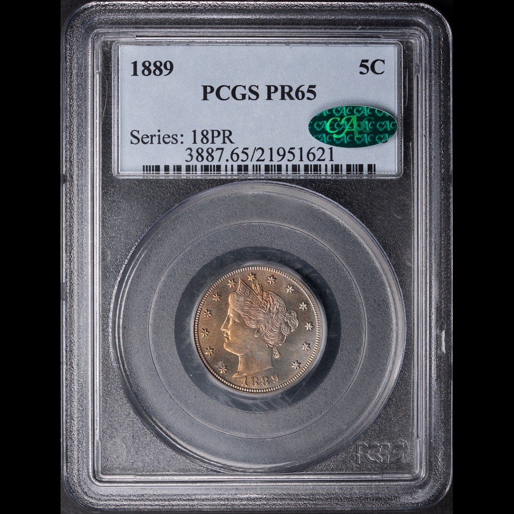 1889 5C Liberty Head Proof Nickel PCGS PR65 CAC in holder, view 1