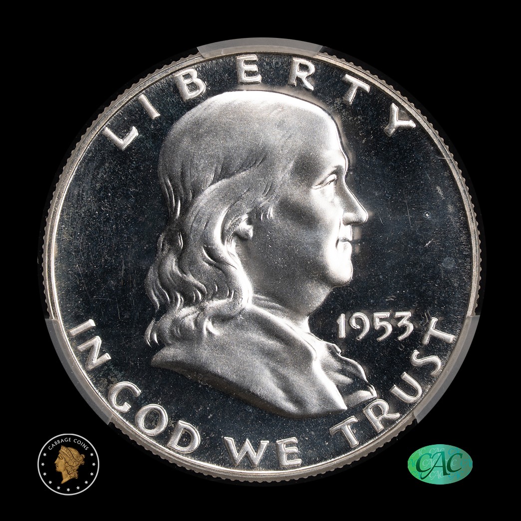 1953 50C Franklin Half Dollar CAC PR67CAM Witterbrick obverse