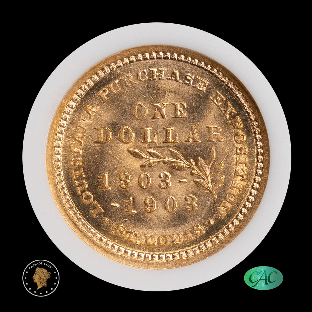1903 G$1 LA Purchase Jefferson Commem NGC MS64 CAC in holder, view 2
