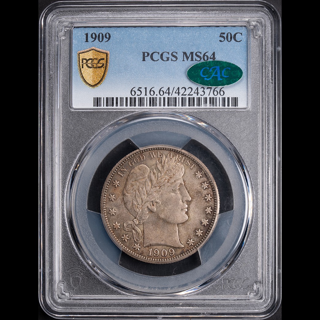 1909 50C Barber Half Dollar PCGS MS64 CAC in holder, view 1