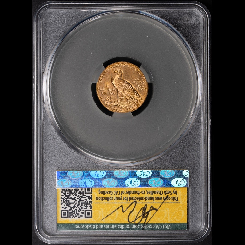 1927 $2.50 Indian Head Quarter Eagle CAC MS64 Witterbrick (gold) in holder, view 2