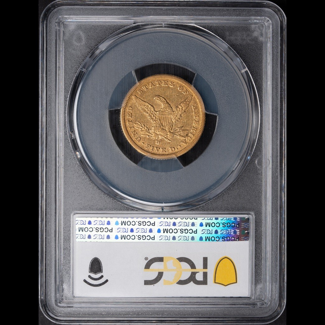 1842-D $5 Liberty Head Half Eagle Small Date PCGS XF40 in holder, view 2