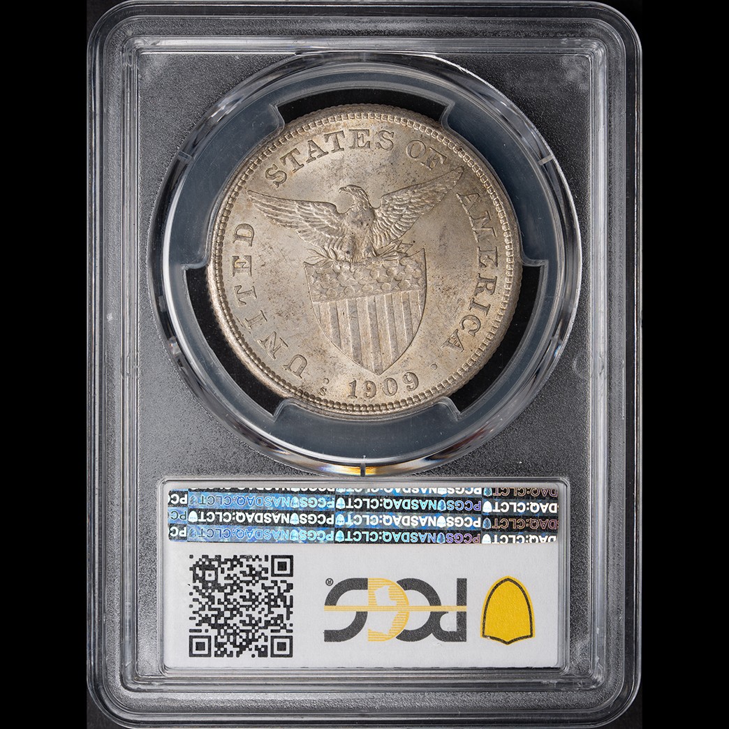 1909-S Peso US Philippines PCGS MS62  in holder, view 2