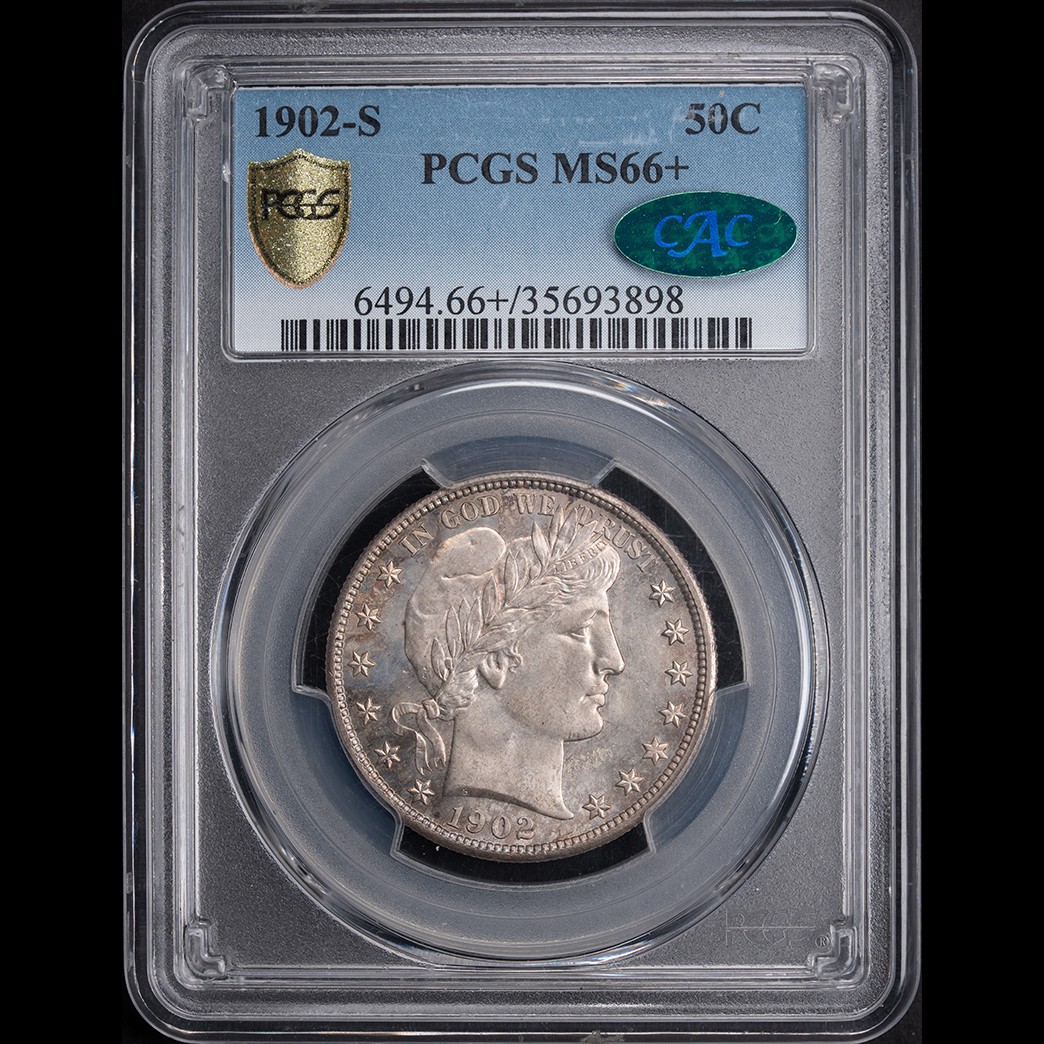 1902-S 50C Barber Half Dollar PCGS MS66+ CAC in holder, view 1