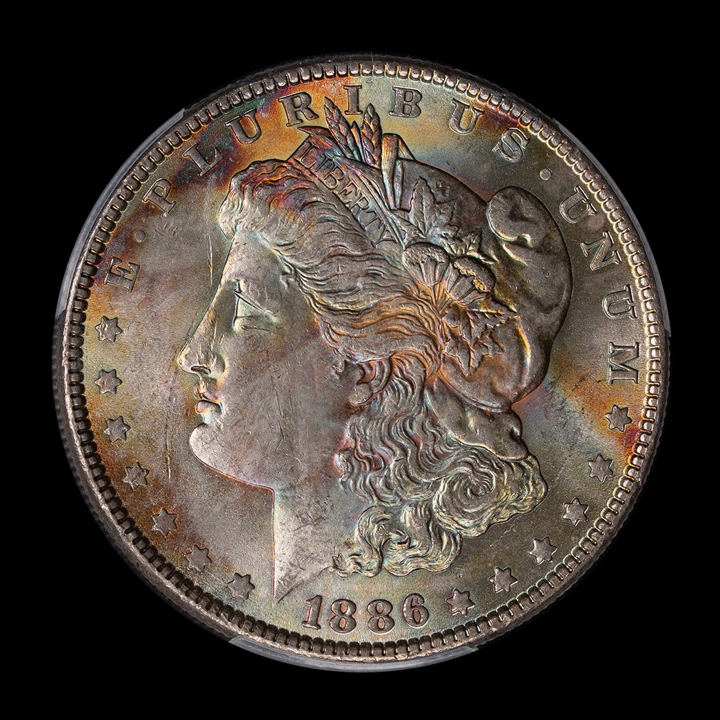 1886 $1 Morgan Silver Dollar PCGS MS62 Toner (Dual Sided EOR) reverse